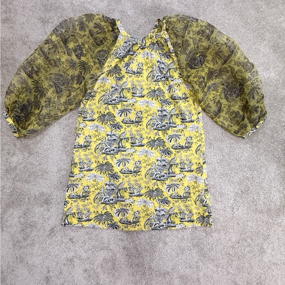 STAUD - Butter Yellow Garden Toile Puff Sleeve Mini Dress - Medium - Gorgeous - Picture 9 of 16
